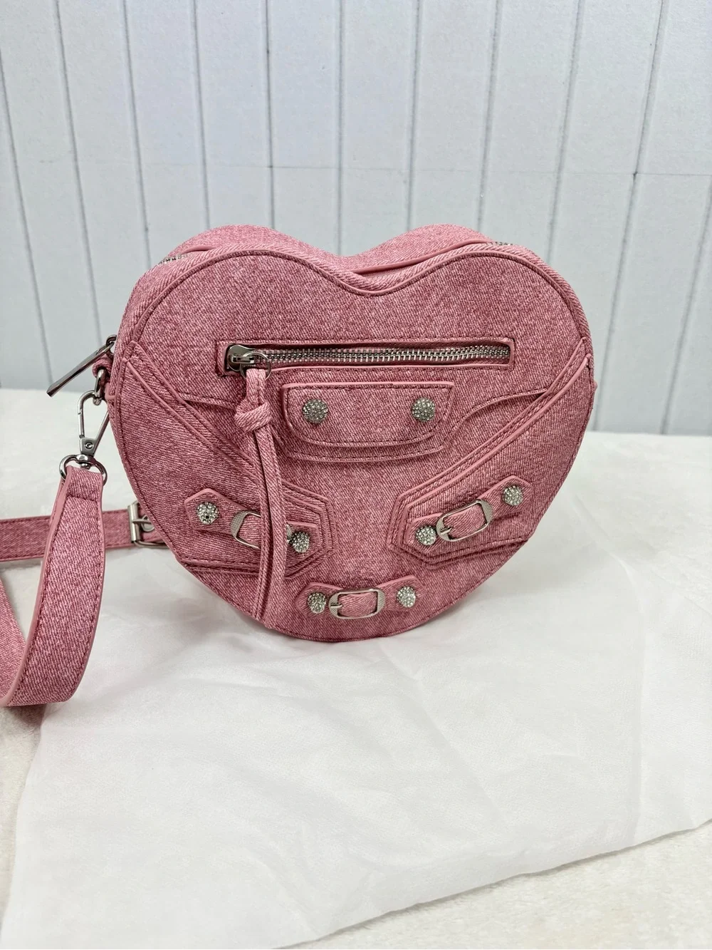 Le Miel Pink Heart Crossbody Bag Studded Buckle Y2K  Purse